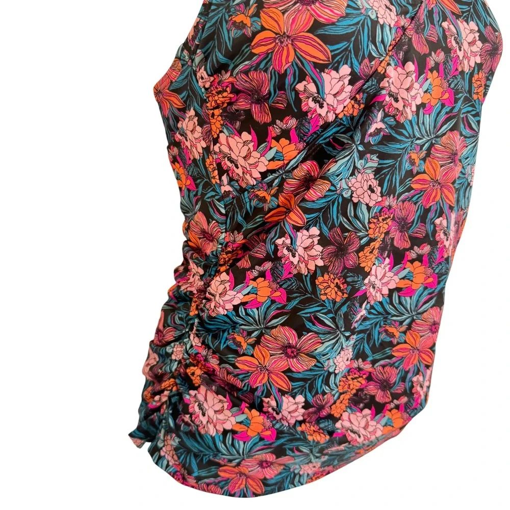 Venus Floral Halter Tankini Top Ruched‎ Side Swimwear Pink Teal Orange Size 6